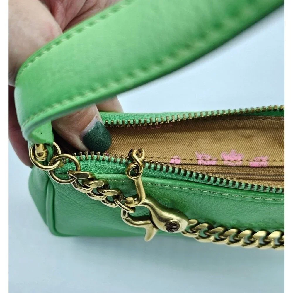 Vintage Y2K Juicy Couture Baguette Shoulder Bag Green Leather Mini Crown Charm - Picture 10 of 16
